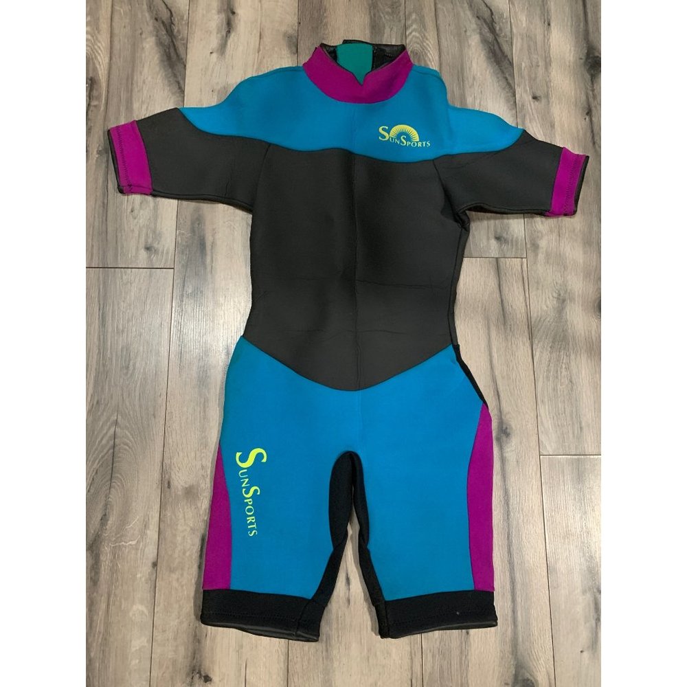 SunSports Womans Small Dive Wet  BodySuit Short Length Short Sleeve Blue Pink an